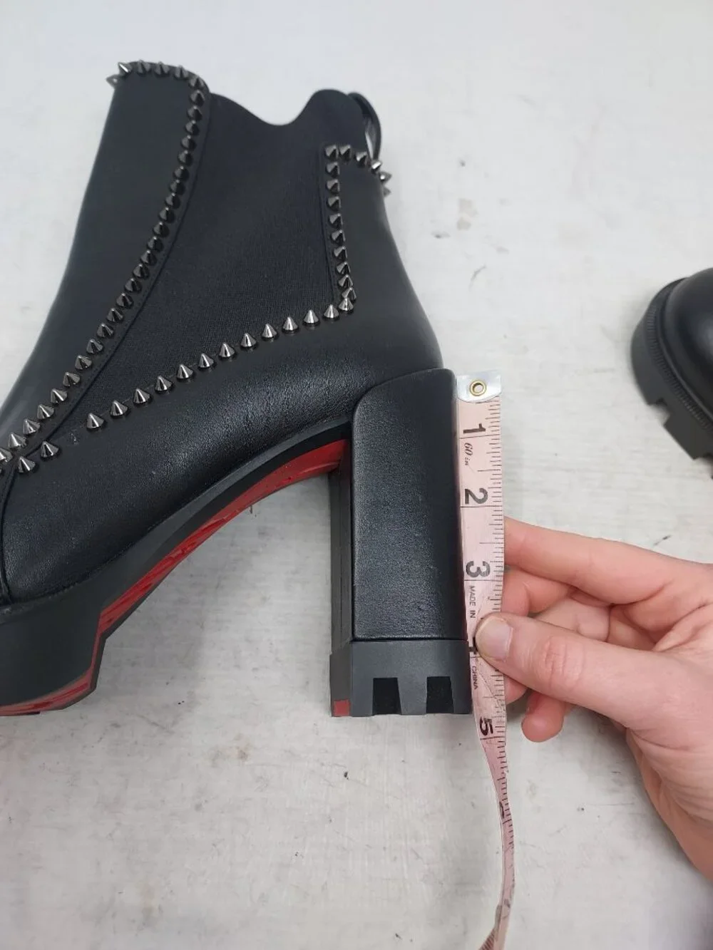 Christian Louboutin Black Out Line Stud Spike Lug Heel Leather Boot
